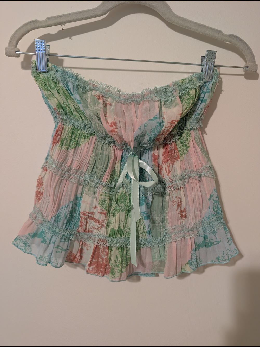 Sky to Moon Pastel Mint Smocked Strapless Top